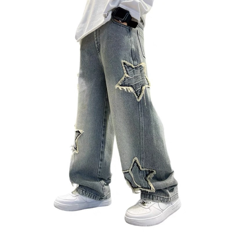 Boys' jeans: new retro straight-leg, versatile wide-leg pants - trendy american-style loose fit long trousers for spring and autumn. stylish and cool
