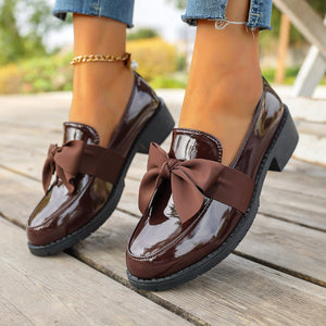 Export cross-border large size small leather shoes  new bow shoes slip-on loafers   dropshipping