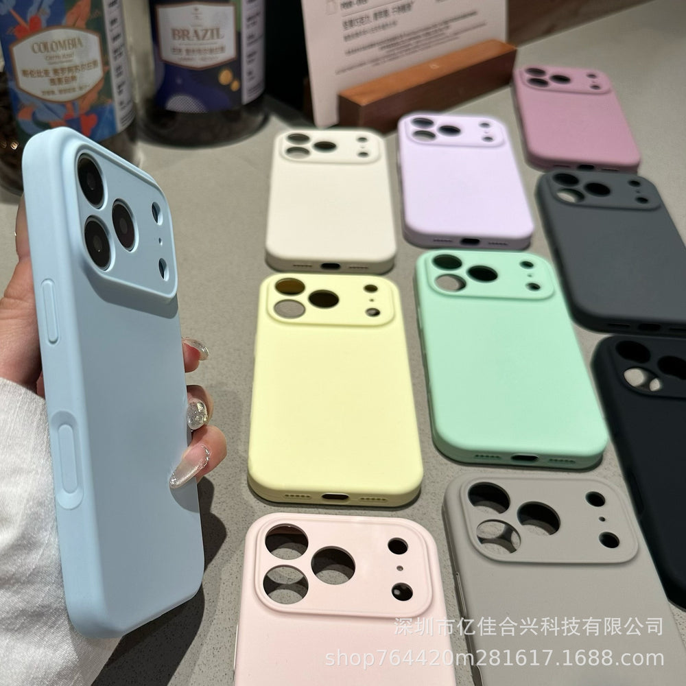 Suitable for apple 17promax fine hole liquid silicone mobile phone case 15iphone16 pure color anti-fall integrated buttons