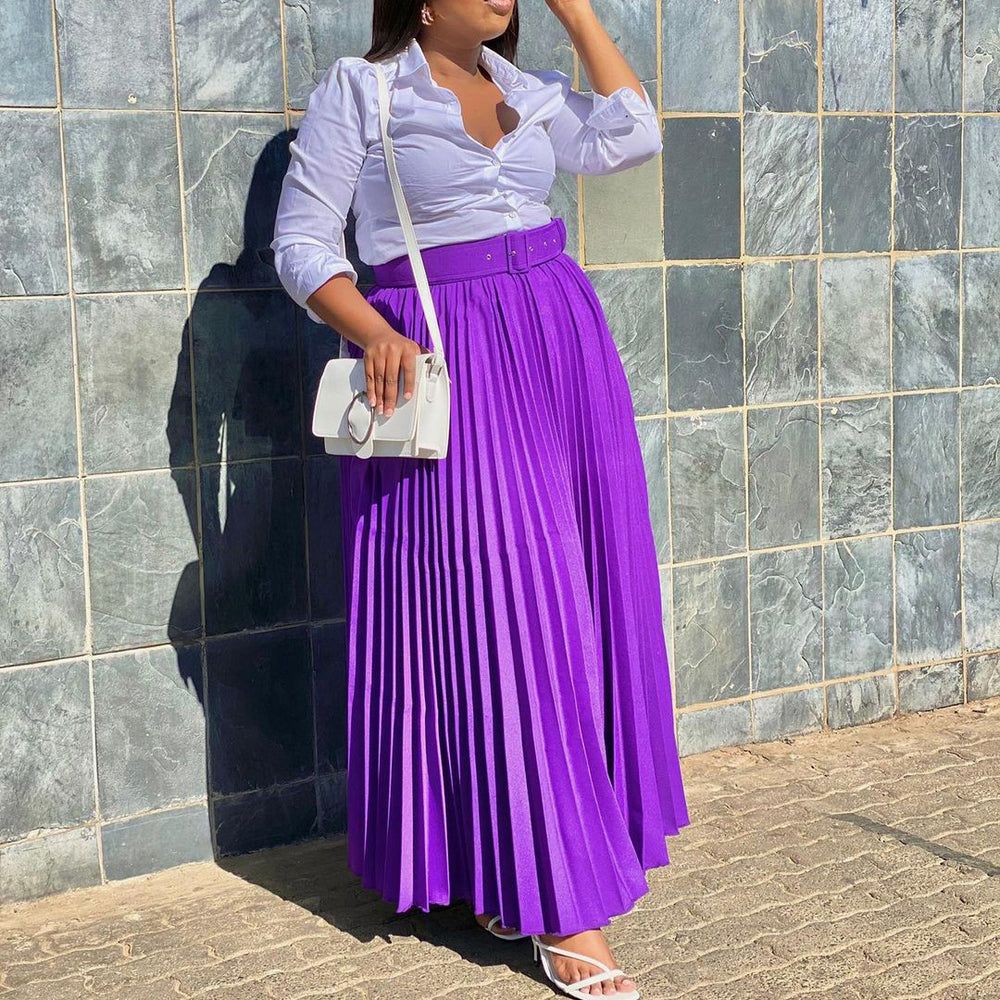 C8499p in stock with belt european and american clothing elegant elegance pleated stylish large skirt skirt export skirt