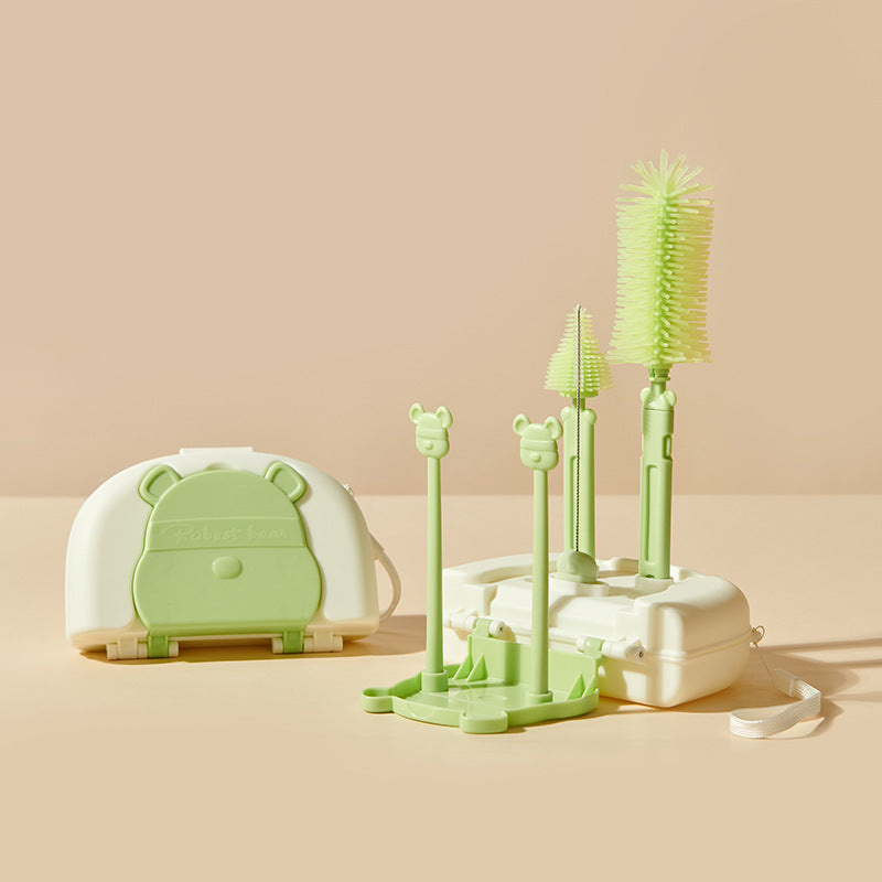 Portable bottle brush suit silicone bottle brush storage box travel size cleaning brush baby bottle cleaning brush