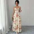 european and american style women's elegant slim-fit printed slip dress with cinched waist