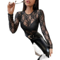 European and american cross-border  new arrival: elegant single-layer lace bralette slim-fit round neck long sleeve top