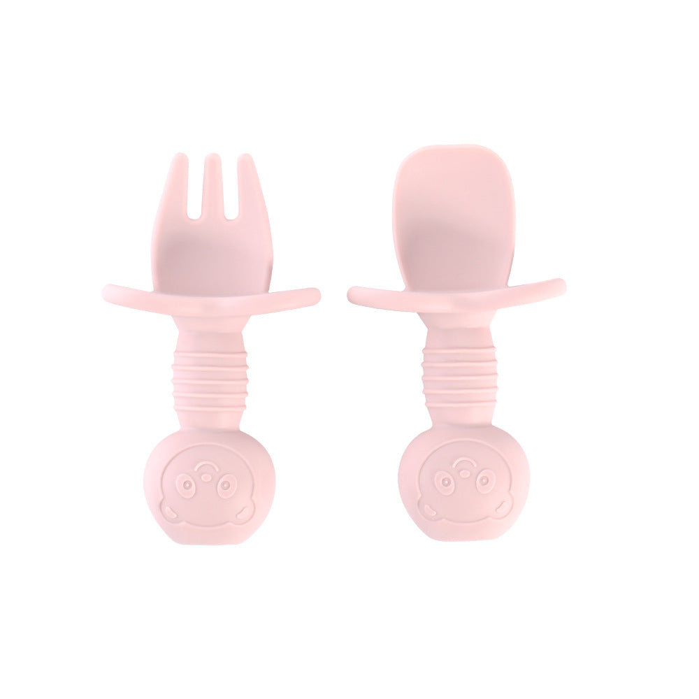 Children's bear fork and spoon set Baby eating training Silicone licking spoon Silicone fork and spoon Baby food supplement tableware spoon