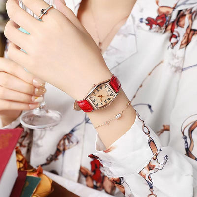 2024 new women's quartz watch - vintage barrel-shaped leather strap watch for students - minimalist style