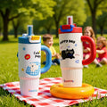 New arrival cartoon straw thermos cup 316 stainless steel large capacity ice cup high-looking handle student water cup