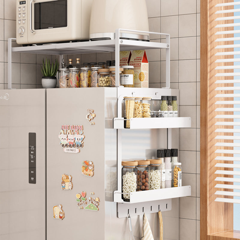 Refrigerator upper shelf side storage magnetic top hanger kitchen multi-layer plastic wrap seasoning bottle household storage rack