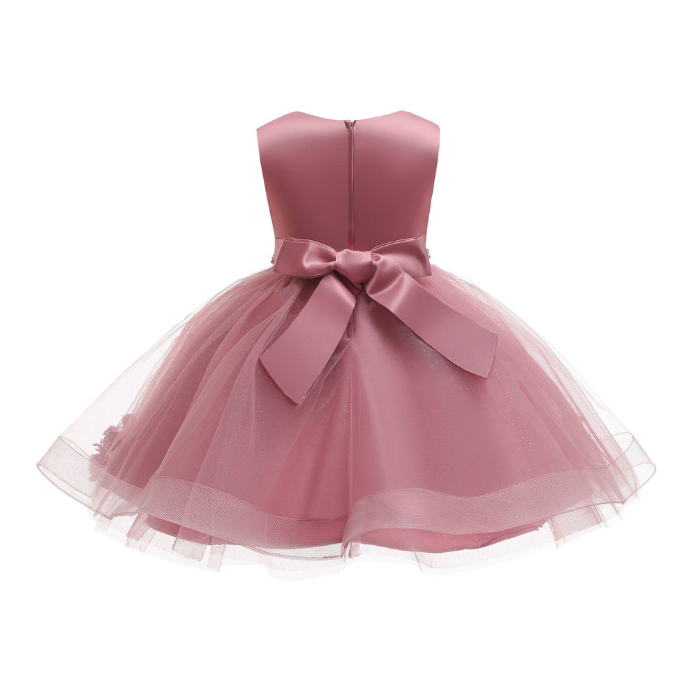 Amazon kids dress bead chain lace tutu skirt girl birthday piano performance princess dress kid dress