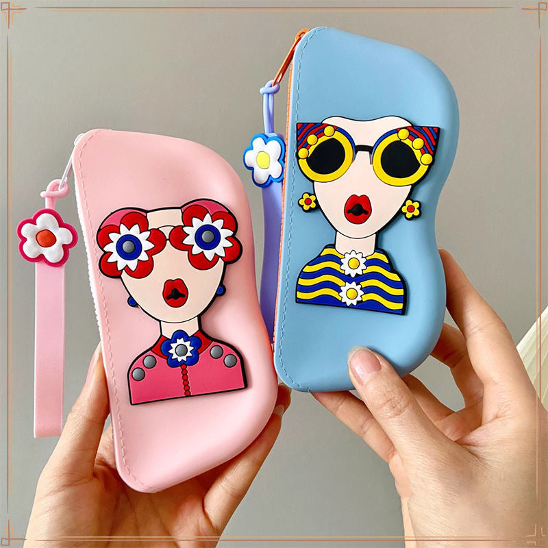 Cartoon cute portable silicone glasses bag contrasting sunglasses sunglasses protective cover hanging bag glasses case storage bag