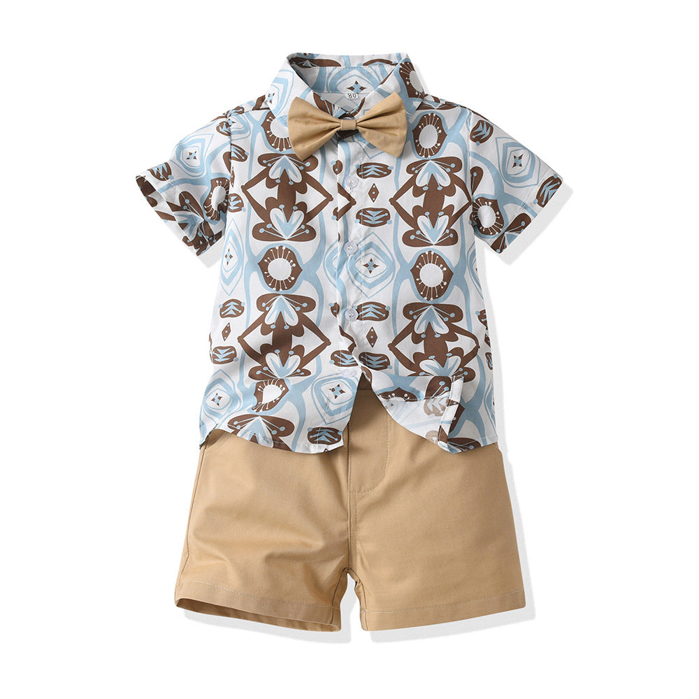 Boys' summer outfit: new stylish floral shirt set for cool and handsome baby boys - trendy short-sleeve shirt for kids, perfect for a chic beach look