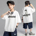 White cotton boys' short-sleeve t-shirt, summer  new arrival, loose fit, casual cartoon print, kids' half-sleeve 015