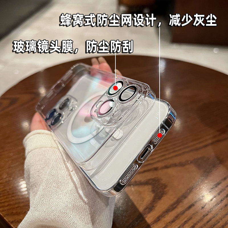 Iphone17/16promax mobile phone case pc hard case magnetic transparent with lens film suitable for apple 14/13 set