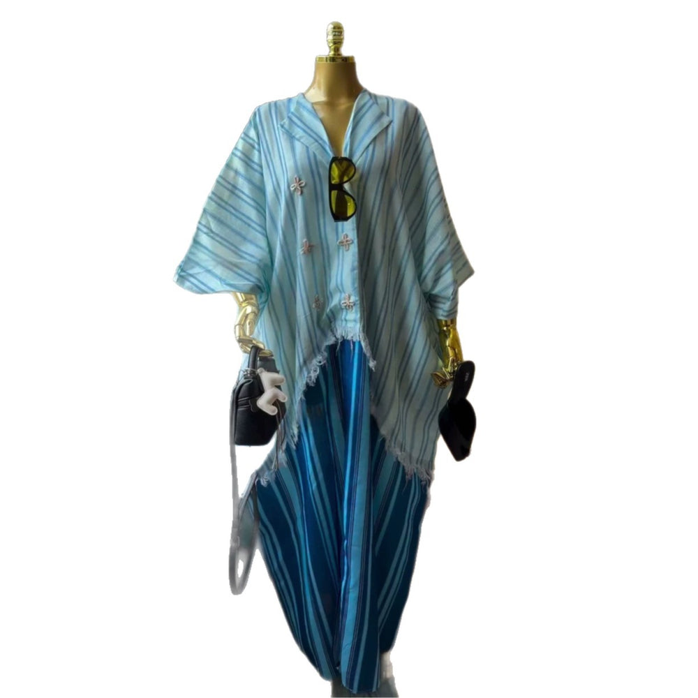 European and american cross-border women's clothing  summer new arrivals: african-style plus size fashion striped loose short-sleeve shirt dress