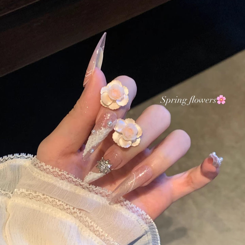 Peach white tea 3d pink camellia earrings - unique, high-end design for women