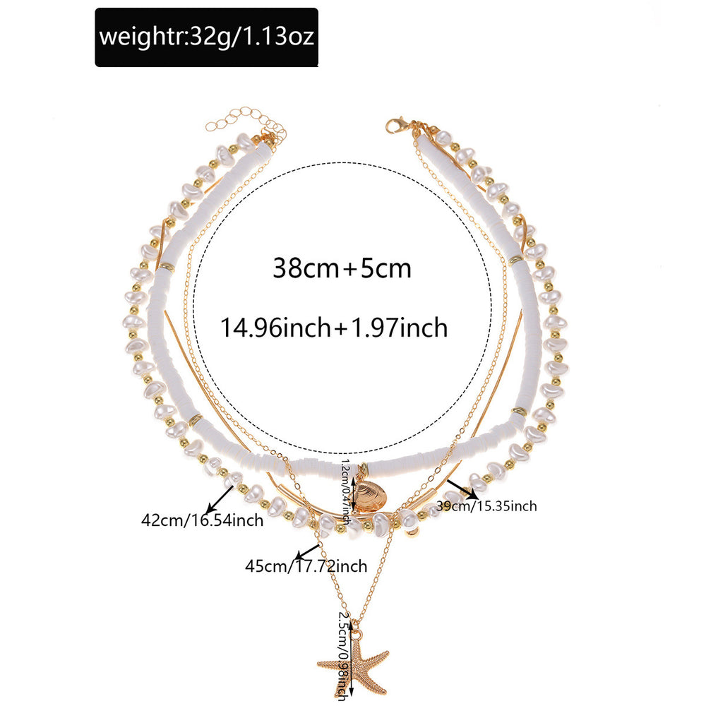 European and american cross-border summer beach soft clay imitation pearl beaded necklace niche irregular multi-layered starfish necklace