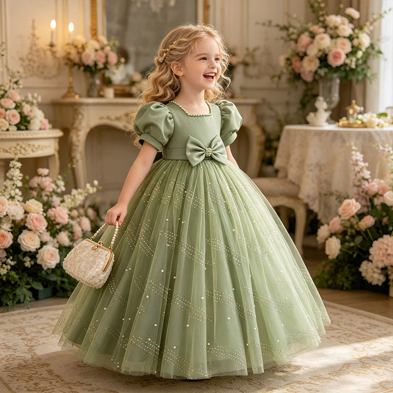 Girls' formal dresses french satin flower girl wedding dresses runway piano performance outfits children's princess dresses tulle in stock