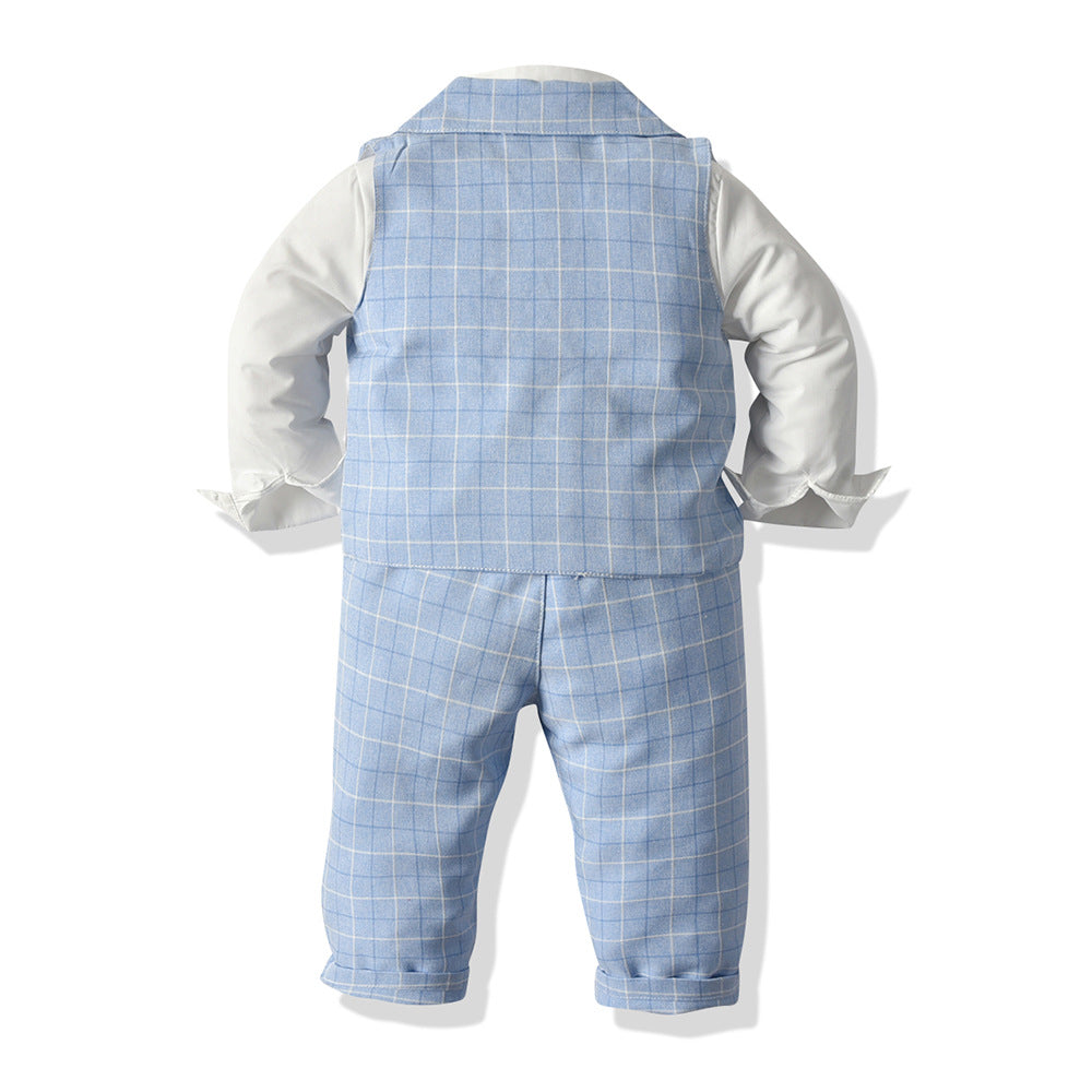 New spring/summer children's clothing: korean style plaid vest, pants, and top three-piece set. wholesale and dropshipping available for baby apparel