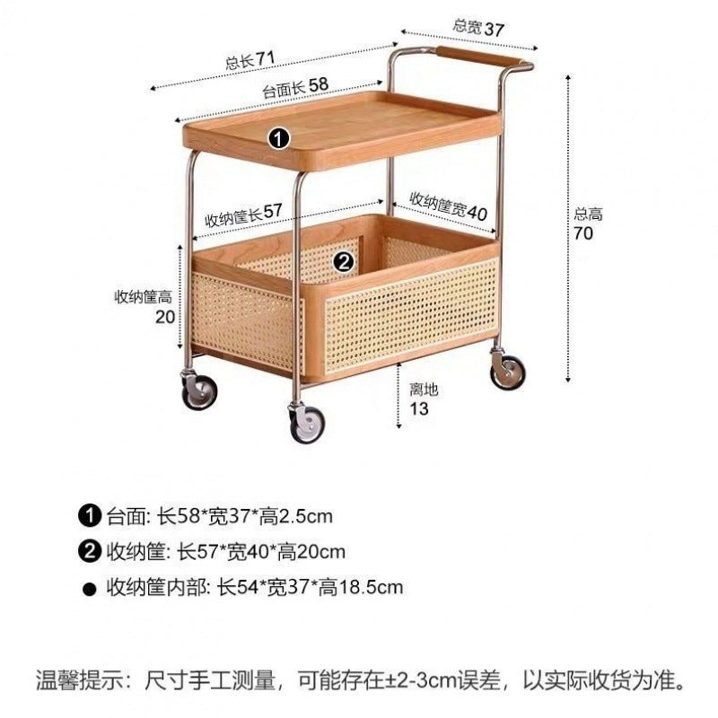 Solid wood mobile with wheel edge few stainless steel storage medieval trolley living room storage rattan storage simple coffee table