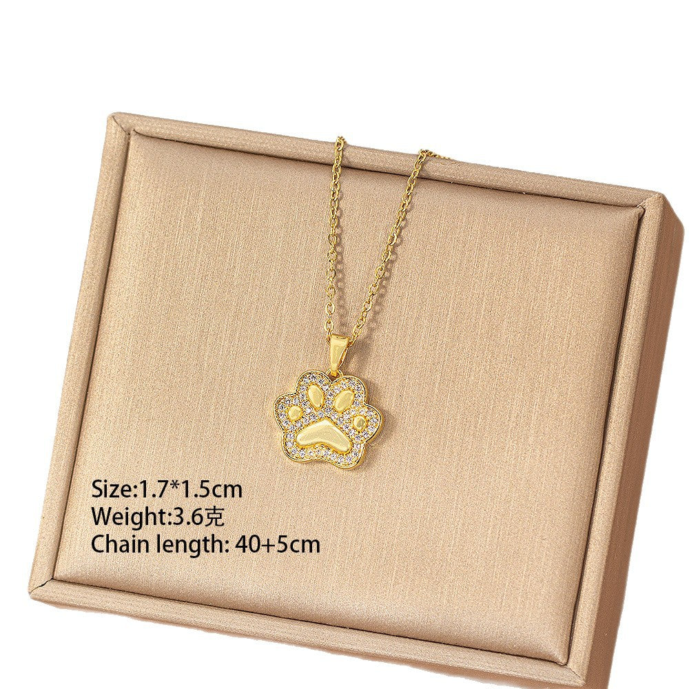 [titanium steel] full diamond cat scratch copper inlaid zirconium necklace for women simple elegant niche high-end cute clavicle chain jewelry