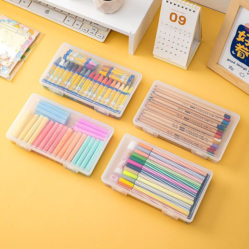 Plastic desktop drawer stationery storage box with lid pencil case can be stacked transparent document book marker storage box