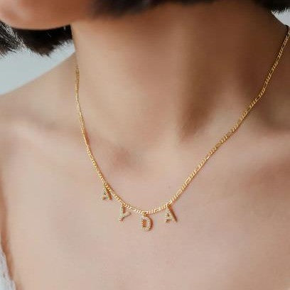 Hot-selling european and american diamond-studded 26-letter necklace, cuban chain, clasp chain, pearl necklace, diy name accessories