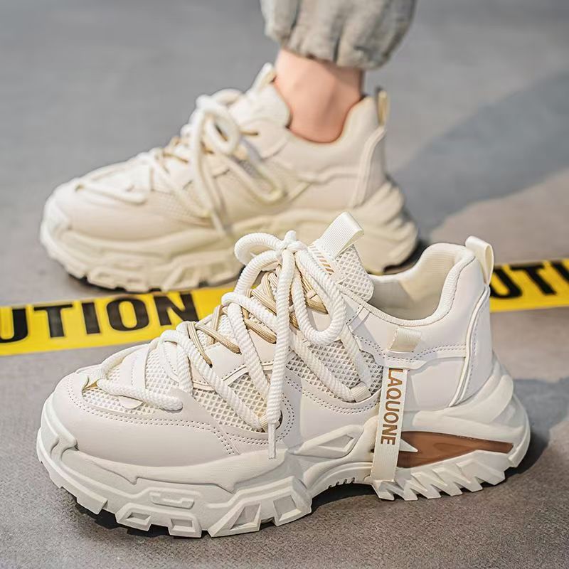 Men's shoes 2025 winter new mesh versatile high-end casual shoes youth sports chunky sole dad shoes