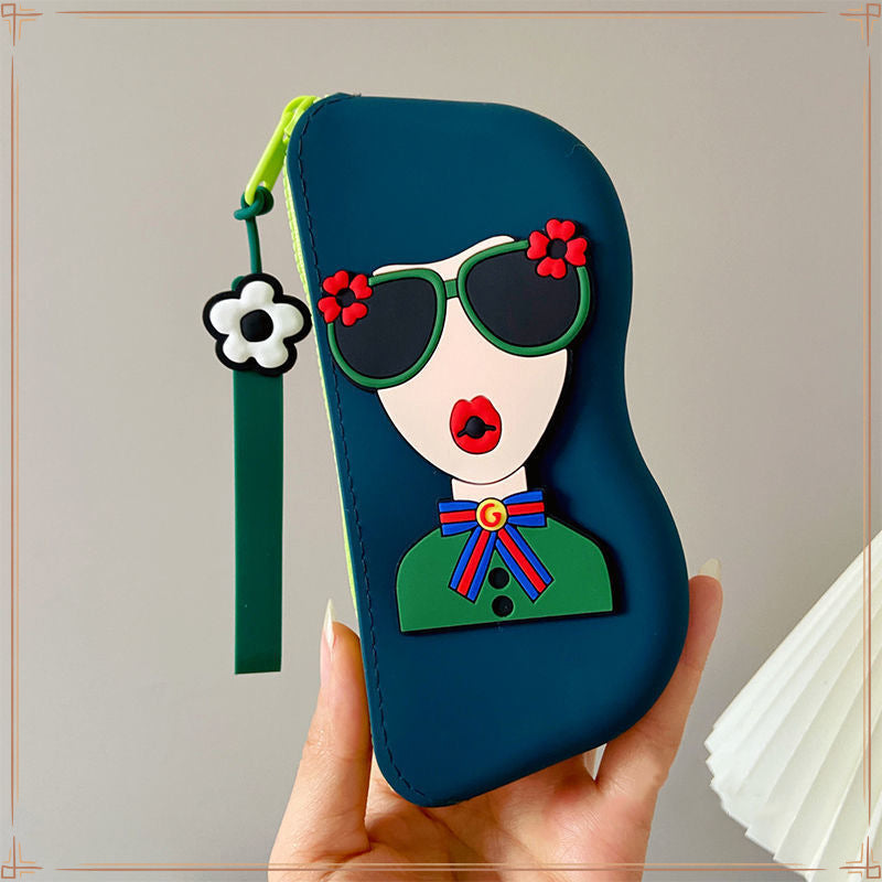 Cartoon cute portable silicone glasses bag contrasting sunglasses sunglasses protective cover hanging bag glasses case storage bag