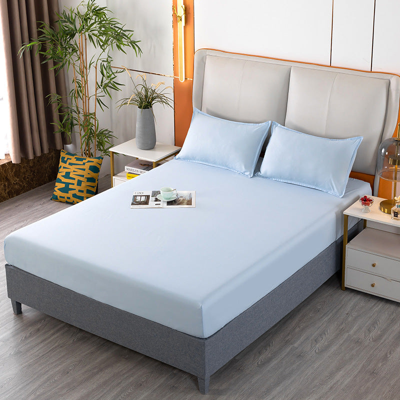 Pure colorprinting fitted sheet single piece double bed cover bed cover brushed bed sheets protective cover fitted sheet three-piece set
