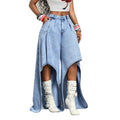 European and american style women's high-waisted, asymmetrical, wide-leg jeans - washed, spicy girl, unique design, cross-border sourcing