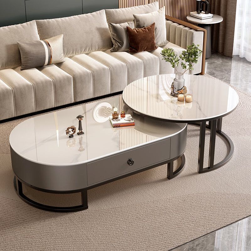Slate oval coffee table for home living roomaccessible luxury moderncasual small apartment tea table 2024new arrival combination