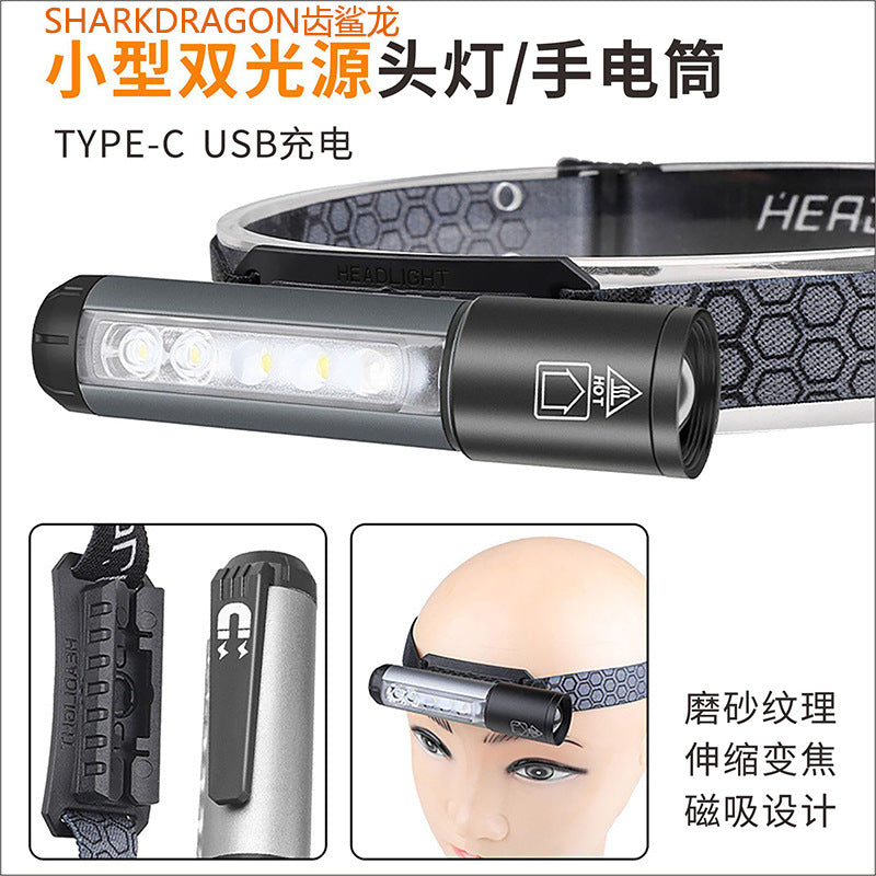 Cross-border new multi-light LED flashlight USB charging with magnetic work light Outdoor portable LED headlight