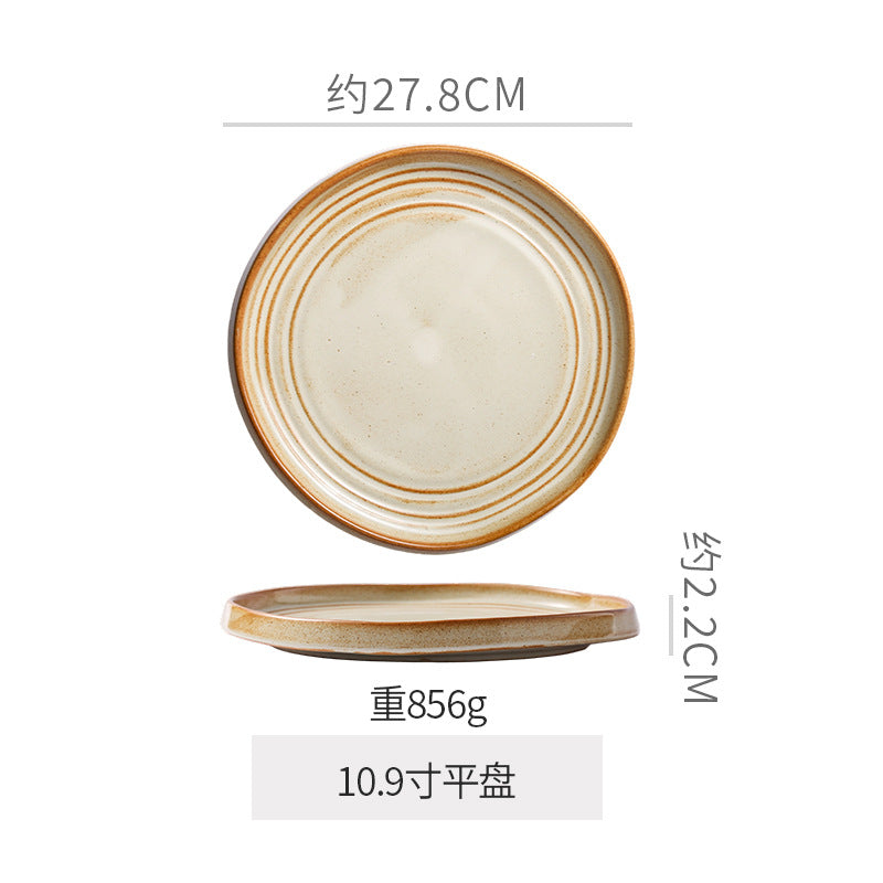 Retro stoneware ceramic tableware restaurant hotel stylish thread western food steak plate for home high-looking deep plate soup plate