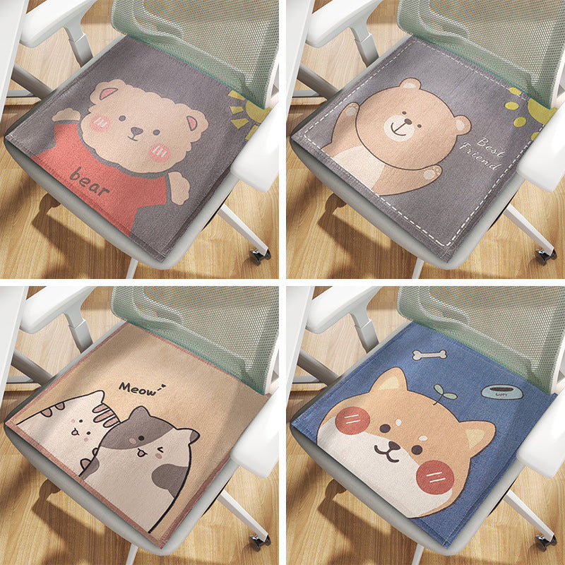 Cartoon cute ice silk seat cushion, car seat cushion, universal in all seasons, summer office seat cushion, work chair non-slip cushion