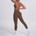 double-sided nylon beautiful back tight cross beautiful back flap pocket pants sports yoga suit running fitness two-piece set