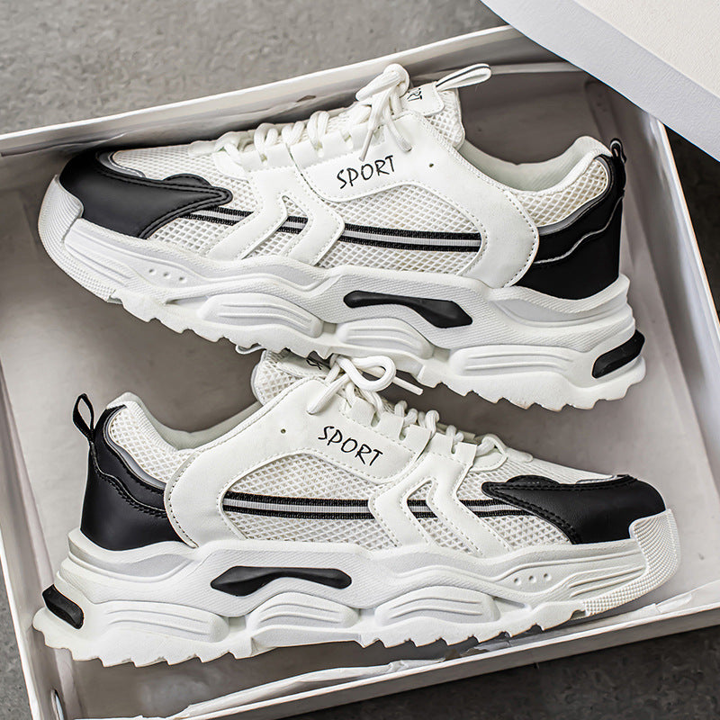 Men's white sneakers - winter breathable 2025 new mesh design, height increasing thick sole, athletic casual running dad shoes, trendy style
