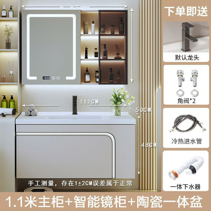 [Customized] Side storage bathroom cabinet ceramic integrated hand wash basin bathroom solid wood bathroom cabinet combination