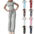 2025 amazon fashion cross-border new casual suit short sleeve tops pants home clothes sportswear yoga clothes
