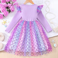 Children's long sleeves round neck mermaid fish scale mesh dress