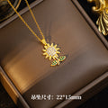 [titanium steel] new style full zirconium sunflower necklace women's earrings niche design high-end pendant clavicle chain jewelry