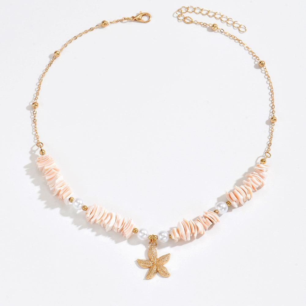 European and american cross-border jewelry: summer ins ocean-inspired crushed stone starfish necklace - women's casual vacation style clavicle chain accessories