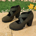 New  cross-strap round toe chunky heel pumps -  autumn women's low-cut high heel mary janes - size 43