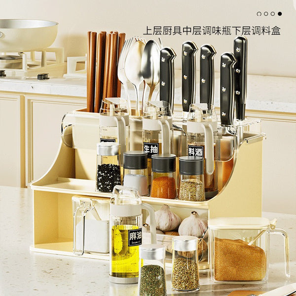 Kitchen Multifunctional Knife Holder Shelf Household Multifunctional Knives Integrated Organization Storage Holder Seasoning Storage Grid