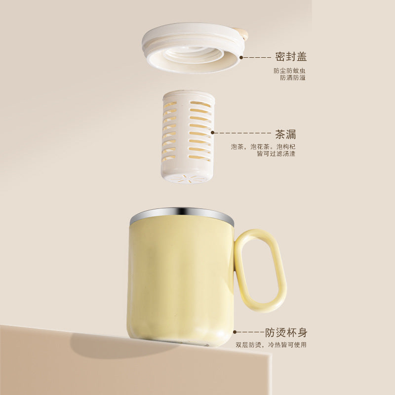 304 stainless steel water cup with lid, double-walled insulated, leak-proof office tea cup, promotional gift, rinse cup