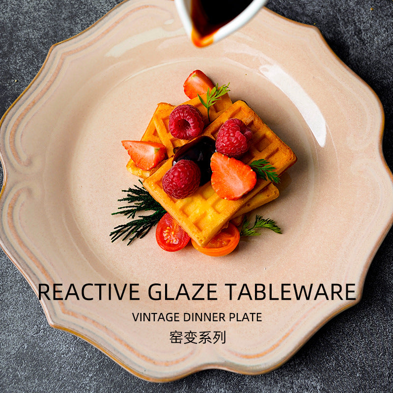European retro ceramic western dinnerware restaurant hotel home use steak plate high-value unique ceramic plate dish