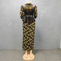 Plus size fashion solid color women's new african hot stamping rhinestone print set cross-border cinched waist dress
