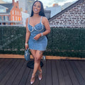 European and american style denim cami dress -  cross-border women's summer new fashion sexy rhinestone mini dress
