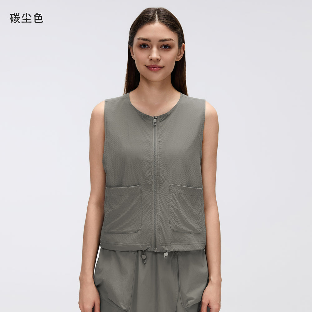 Casualeasiest for match round neck vest vest women's quick-drying breathable sleeveless topsshort zipper sports outweard26001