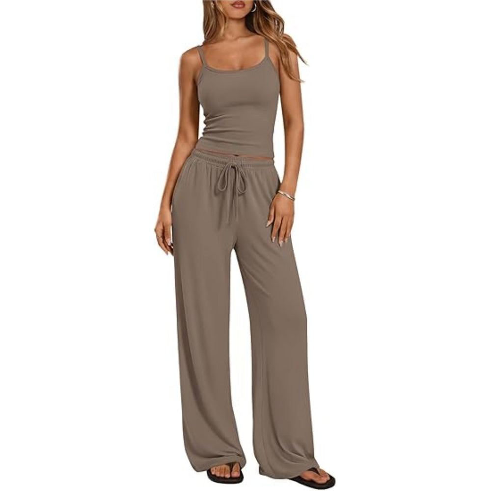 European and american cross-border  foreign trade y2 women's  casual set - solid color camisole and wide-leg pants 2-piece outfit