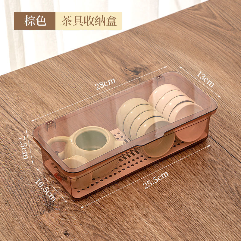 Desktop storage box Dustproof portable Kung Fu teacup tea set storage box Plastic clamshell teapot storage box