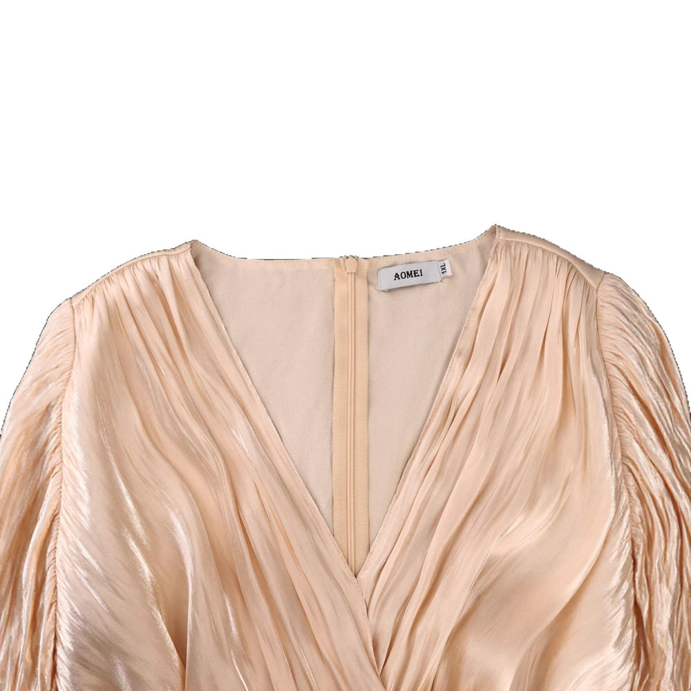 retrov necksatin mid-sleeve dress stereo flower waist slit evening party dress dress